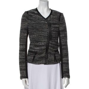 Rebecca Taylor leather trim tweed jacket size 0 xs